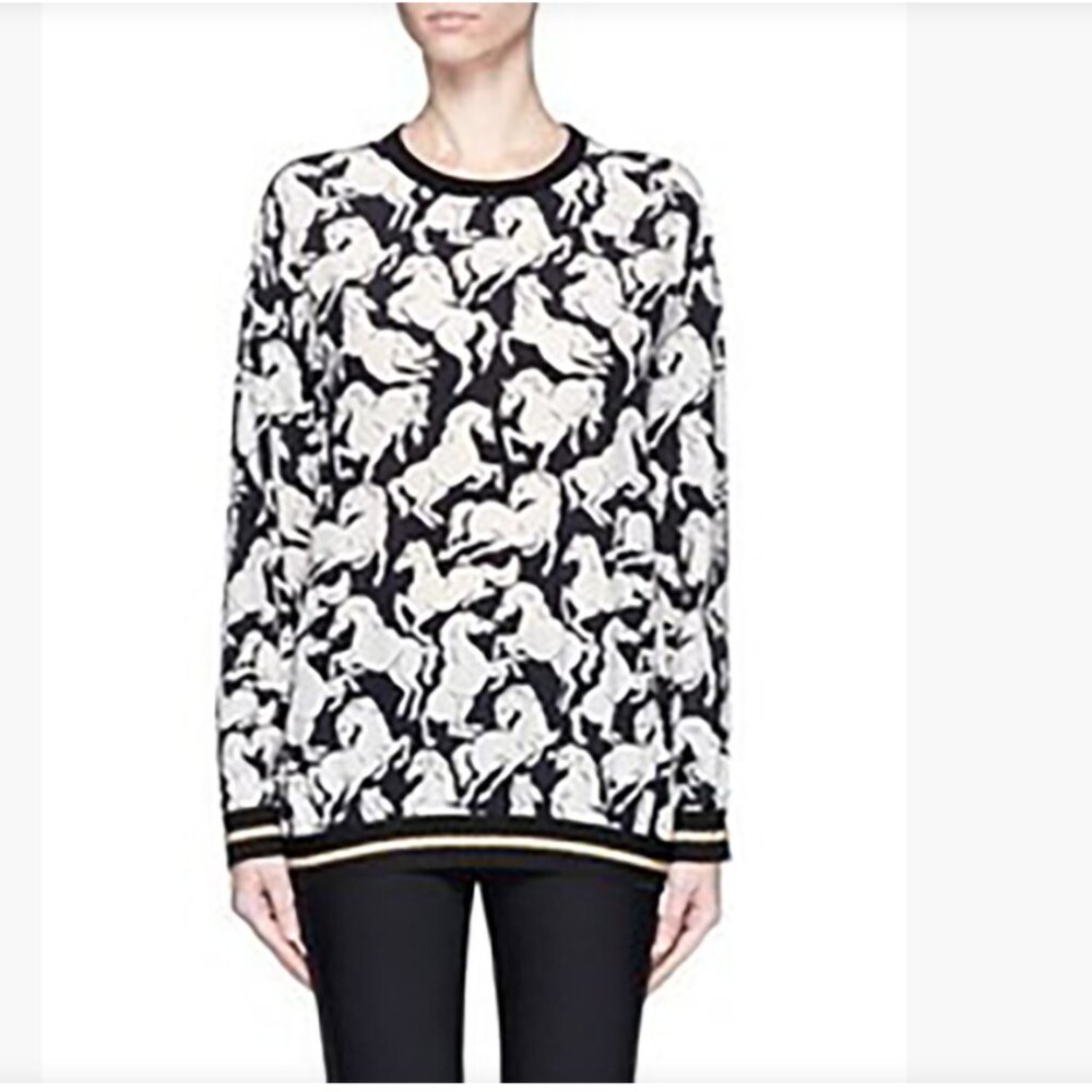Stella McCartney Women IT48/US12-14  Ines Running Horses Print 100% Silk Blouse